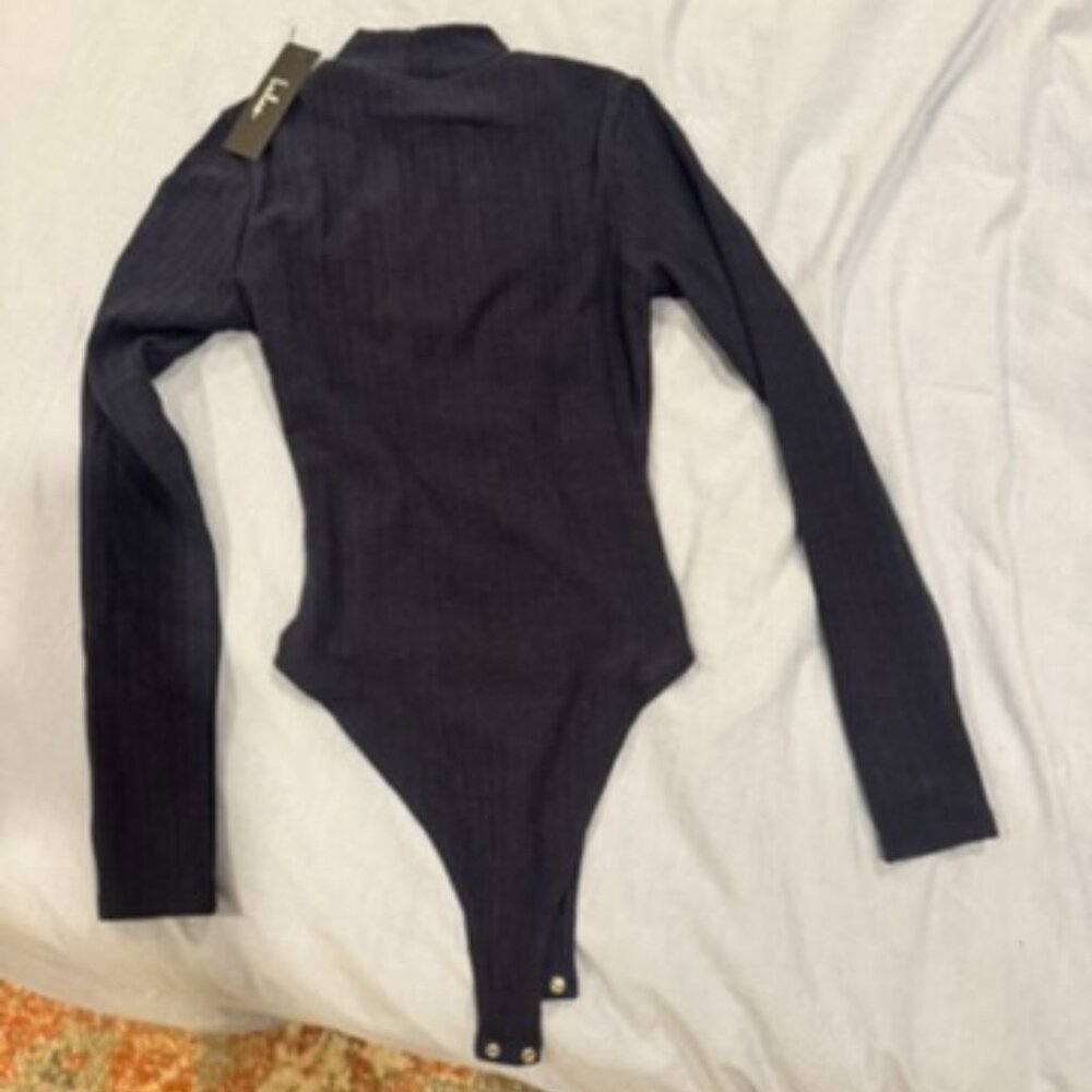 Brand New Lulu's  Navy Blue Pointelle Long Sleeve Bodysuit